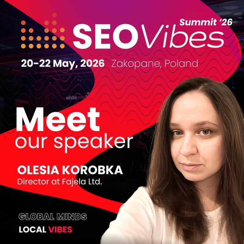 Olesia Korobka speaking at SEO Vibes 2026